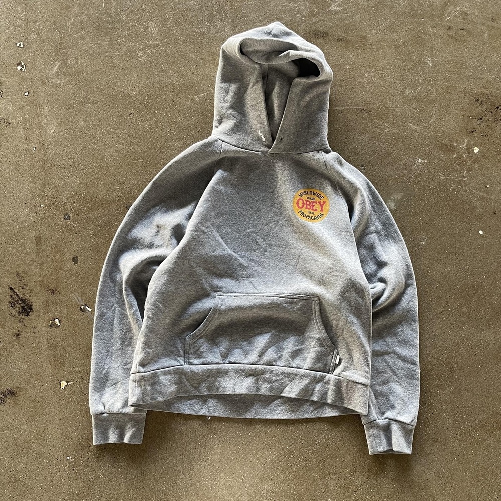 Obey Hoodie Sweatshirt Mens Medium Gray Worldwide Propaganda Logo Back